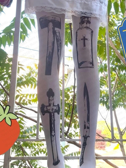 Cute Animal Print Knee High Socks - Harajuku Y2K Kawaii Graffiti Style Cosplay Socks for Women
