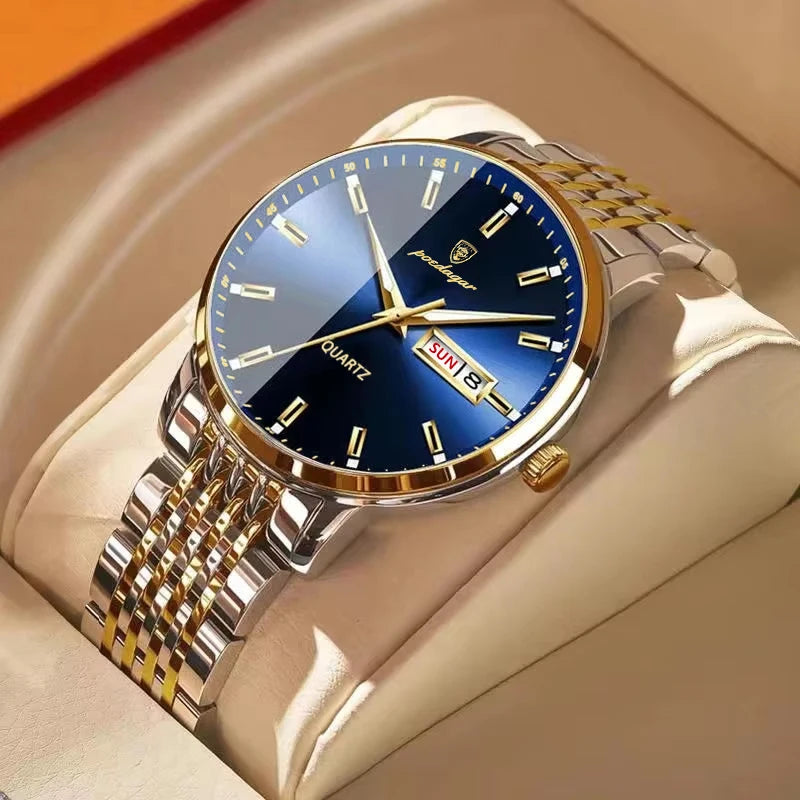 POEDAGAR Luxury Men's Sports Watch — Waterproof Luminous Stainless Steel Quartz Wristwatch with Date