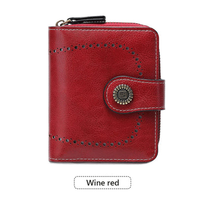Retro Hollow-Out Short Purse for Women – Multi-Card Zipper Wallet, European & American Fashion Design