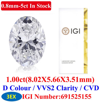 0.1–5CT Super White Lab-Grown Diamond Loose — IGI/GIA Certified, HPHT & CVD, DEFG VVS-SI, Diamond Tester Approved for Wedding Jewelry