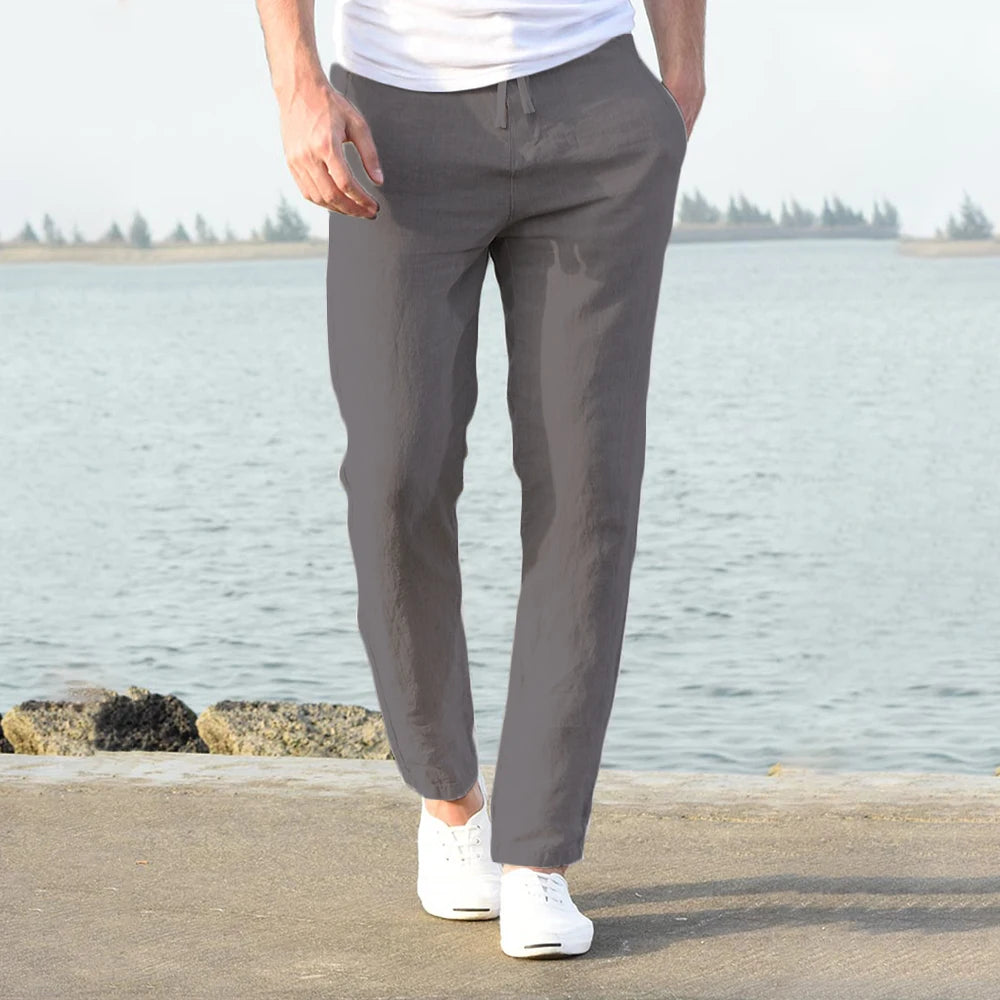 Men's Cotton Linen Pants – Breathable Solid Color Trousers for Autumn, Fitness & Streetwear, S-3XL
