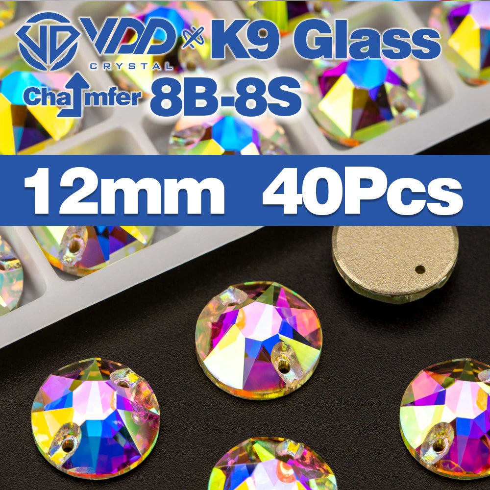 AAAAA K9 Glass Sew-On Rhinestones - AB Crystal Flatback Stones for Wedding Dress & Clothing Accessories