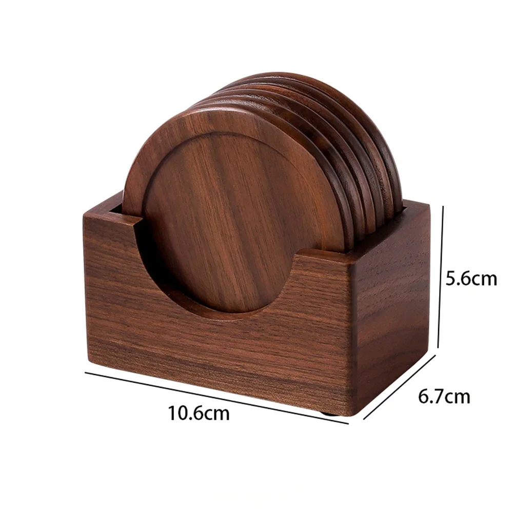 6PCS Walnut Wood Coasters Set — Round Insulated Japanese Beverage Placemats, Decorative Home Decor