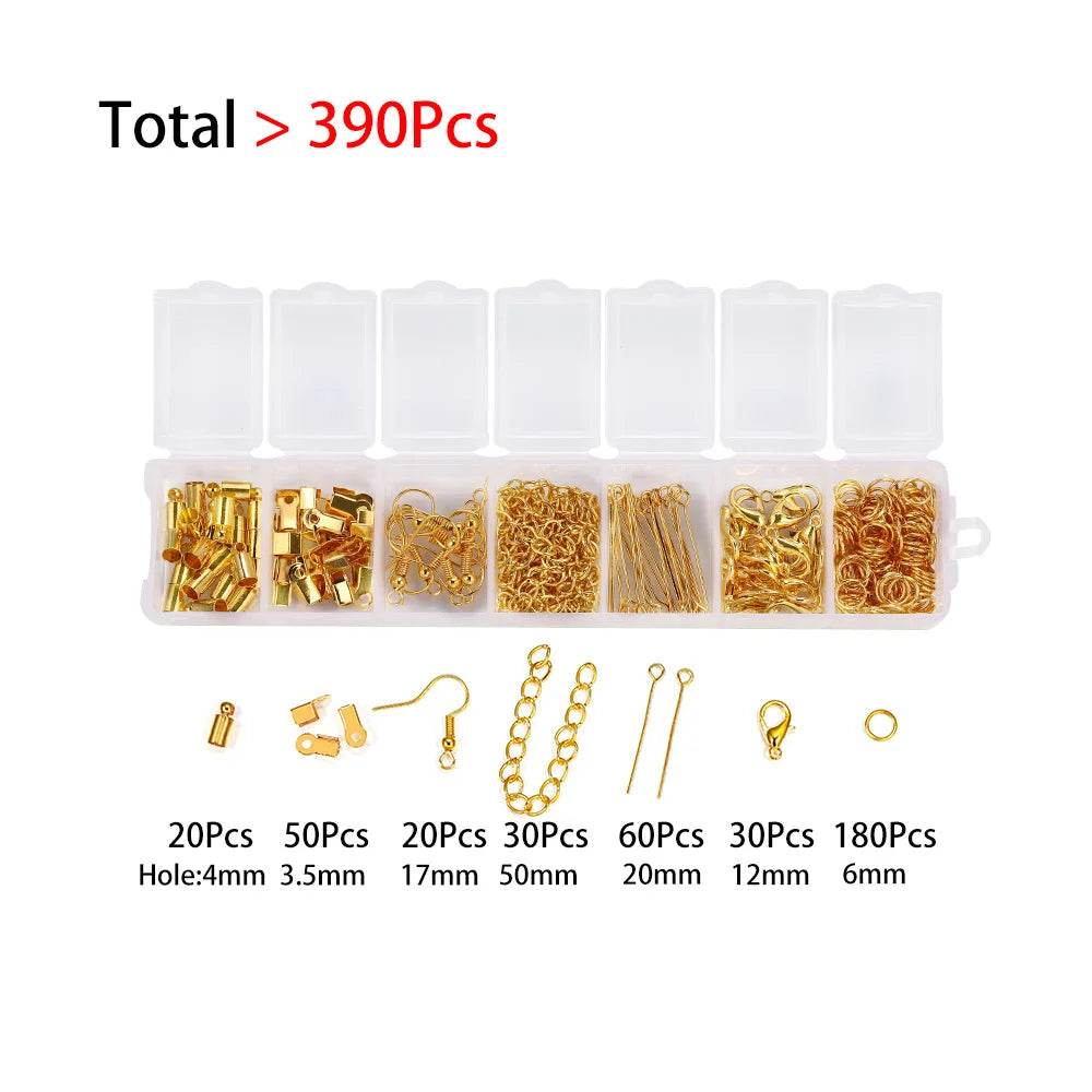 210-400Pcs Jewelry Making Kit - Lobster Clasps Jump Rings Crimp Beads Findings for DIY Bracelets & Necklaces
