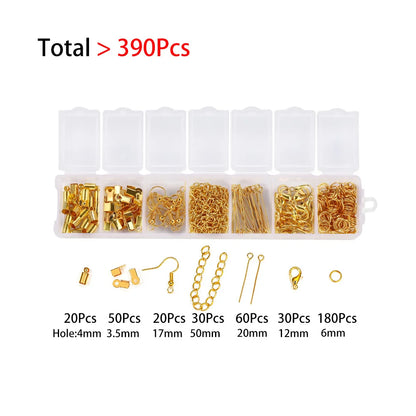 210-400Pcs Jewelry Making Kit - Lobster Clasps Jump Rings Crimp Beads Findings for DIY Bracelets & Necklaces