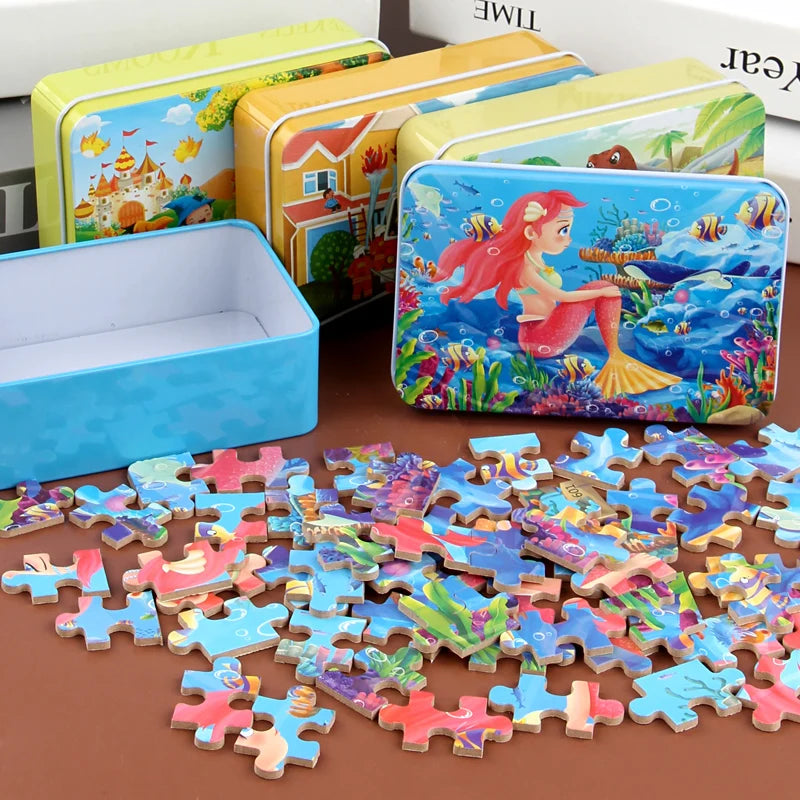 60 Piece Wooden Puzzle Toy Set - Cartoon Vehicle & Animal Jigsaw Educational Learning Gift for Kids