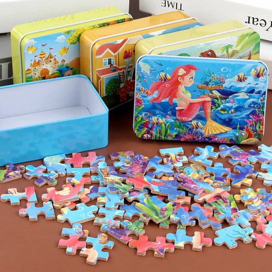 60 Piece Wooden Puzzle Toy Set - Cartoon Vehicle & Animal Jigsaw Educational Learning Gift for Kids