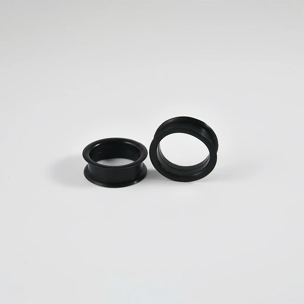 Pair of Supersize Black Silicone Double Flared Ear Tunnel Plugs — Flesh Gauge Expander Stretchers for Piercing