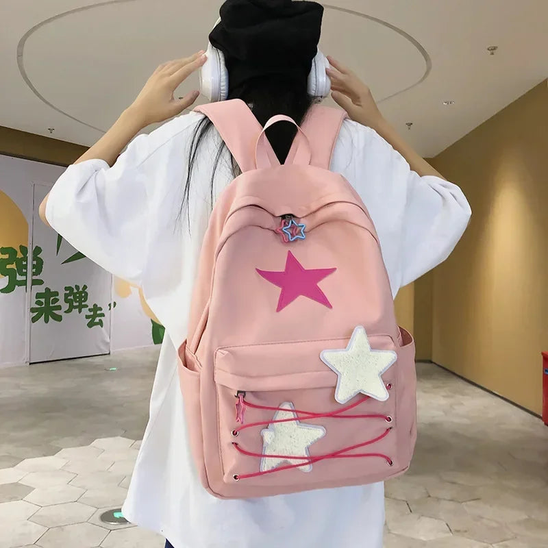 Korean Sweet Star Backpack – High-Capacity Japanese Women’s Streetwear Y2K Aesthetic Schoolbag – Kawaii Backpack for Students