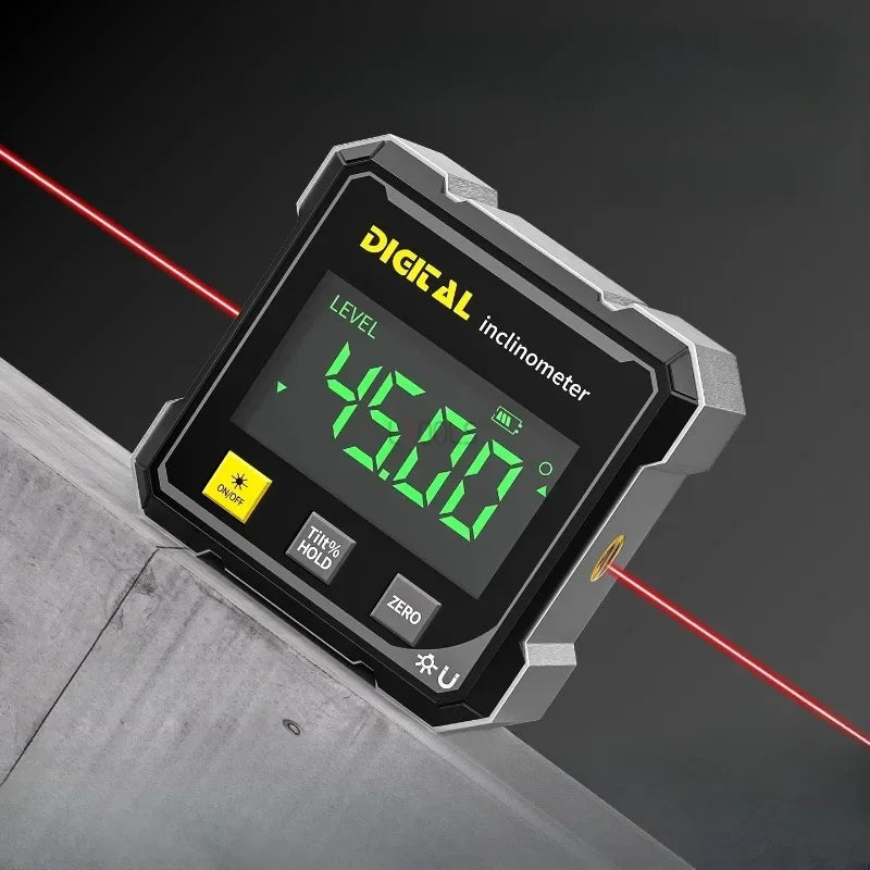 Pocket Digital Level Protractor — Professional 360° Magnetic Inclinometer with Digital Display & Laser Angle Gauge
