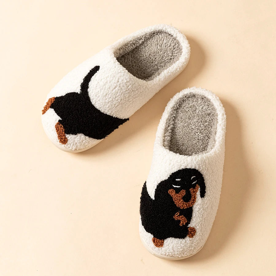 Cartoon Dachshund Dog Women’s Slippers — Cute Indoor Winter Cotton Shoes, Warm, Comfortable & Lightweight Bedroom Footwear