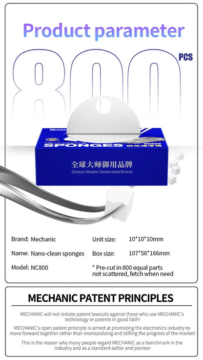 Mechanic NC800 Nano Sponge Cleaner – No Residue Phone Screen, PCB, Motherboard, Back Glass, Camera Solder Flux & Oil Frame Cleaning Tool