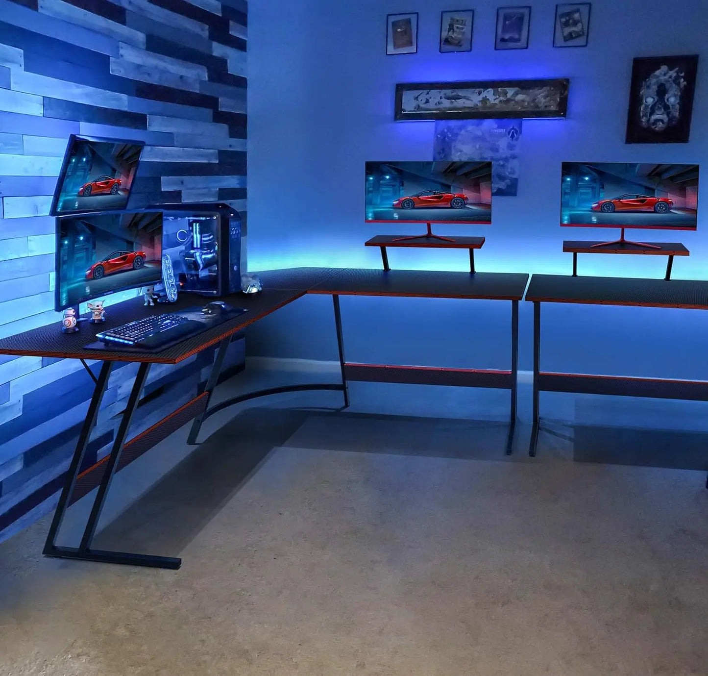 PC Gaming Desk with Large Monitor Riser – L-Shaped Corner Desk, Sturdy Writing Workstation for Office & Computer