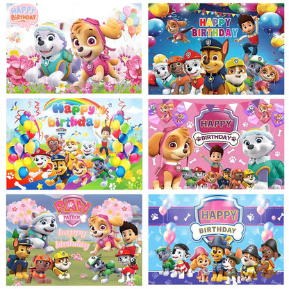 PAW Patrol Anime Birthday Party Backdrop – Puppy Dog Photography Background Cloth for Kids Birthday & Baby Shower Decorations Boy Gift