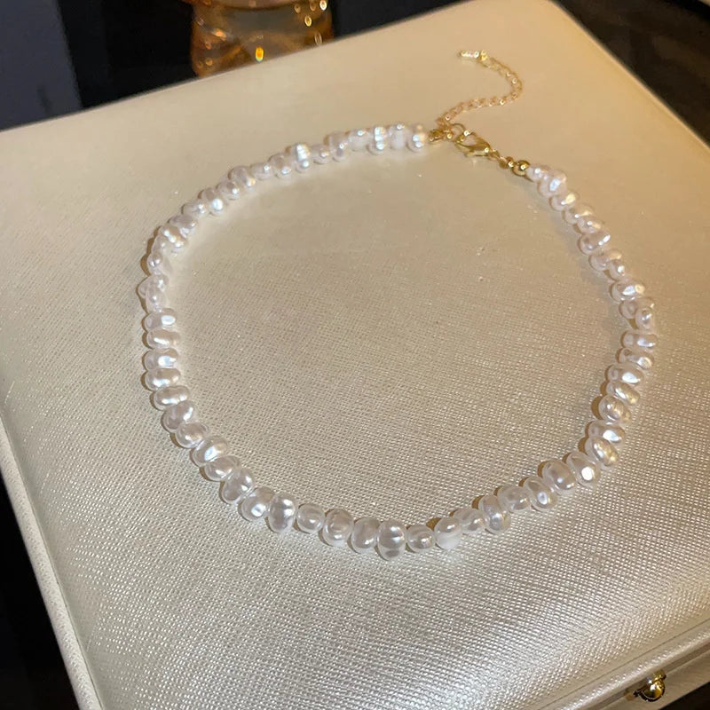 Simple Imitation Pearl Necklace – Adjustable Elegant Irregular Beads, Trendy Jewelry for Women, Girls, Date, Wedding & Party Gift