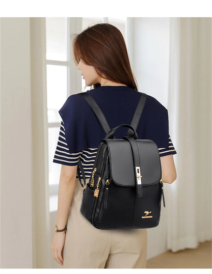 Luxury Leather Backpack for Women - Vintage Black Daypack, Casual School Bag for Girls, Mochila Rucksack Style