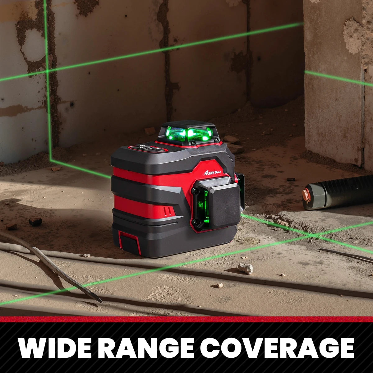 YEVOLT YVGLL4XS12 12-Line Green Laser Level – ±0.2mm/m Precision, IP54 Waterproof, Auto-Leveling with Slope Mode
