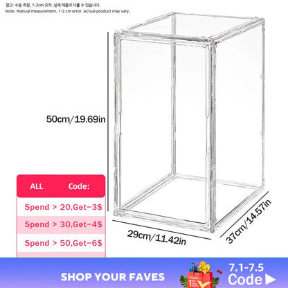50×37×29cm Transparent Toy Organizer & Display Cabinet – Durable Storage Box for Helmets, Shoes & Books