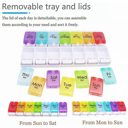 7/14/28-Day Pill Organizer – Weekly & Monthly Medicine Box with Tablet Storage, Splitter & Container Case