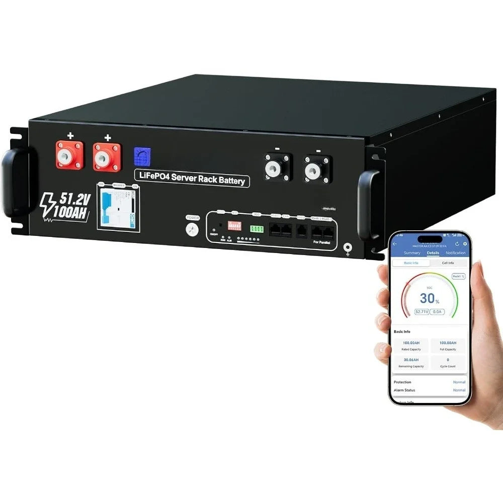 48V 100Ah LiFePO4 Lithium Battery - Bluetooth Solar Energy Storage & Home Backup Power