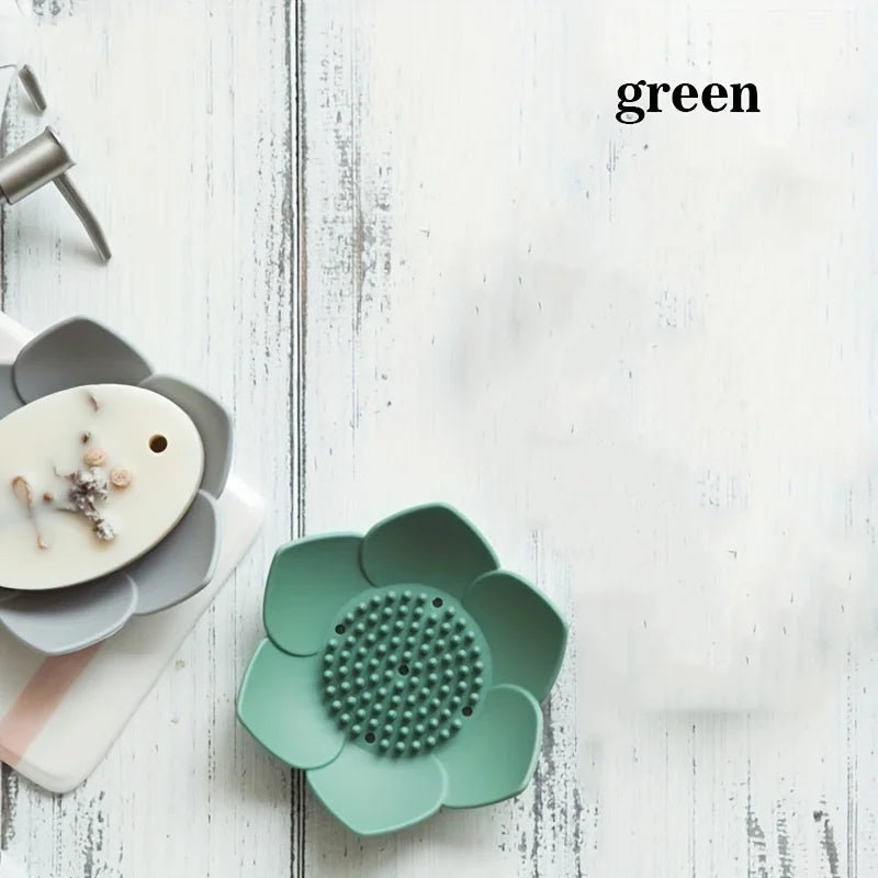 Lotus Design Soap Holder - Silicone Bathroom Soap Box with Drainage