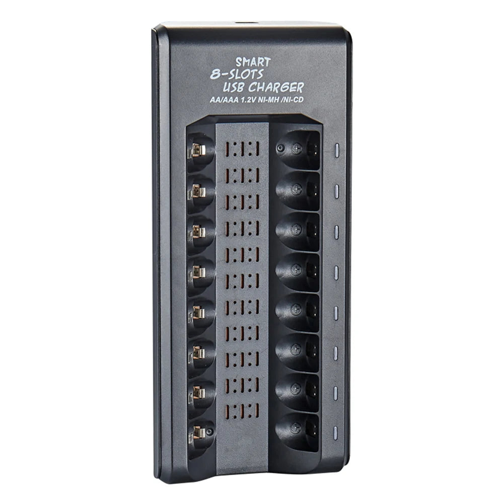 8-Slot Fast USB Rechargeable Battery Charger – AA/AAA NiMH 1.2V with Short Circuit Protection & USB Output