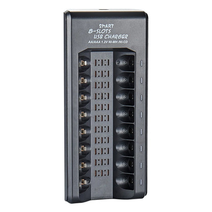 8-Slot Fast USB Rechargeable Battery Charger – AA/AAA NiMH 1.2V with Short Circuit Protection & USB Output