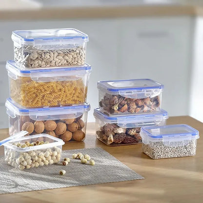 Rectangular Refrigerator Storage Box with Lid – Plastic Crisper & Microwave-Safe Lunch Box