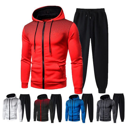 Men's Fleece Tracksuit Set – Solid Color Zip-Up Hoodie & Joggers | 2023 Fall/Winter Casual Sportswear