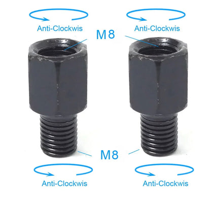 Pair Black Motorcycle Mirror Adapters M10 & M8 – 8mm/10mm Rearview Mirror Conversion Bolts, Left & Right Thread