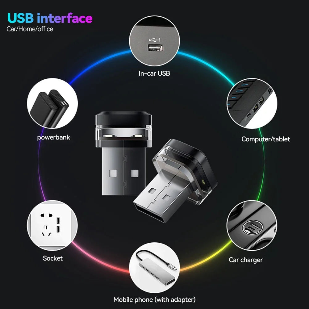 Universal USB Car Interior LED Ambient Light - Colorful Atmosphere Lamp & Decorative Reading Light Accessories