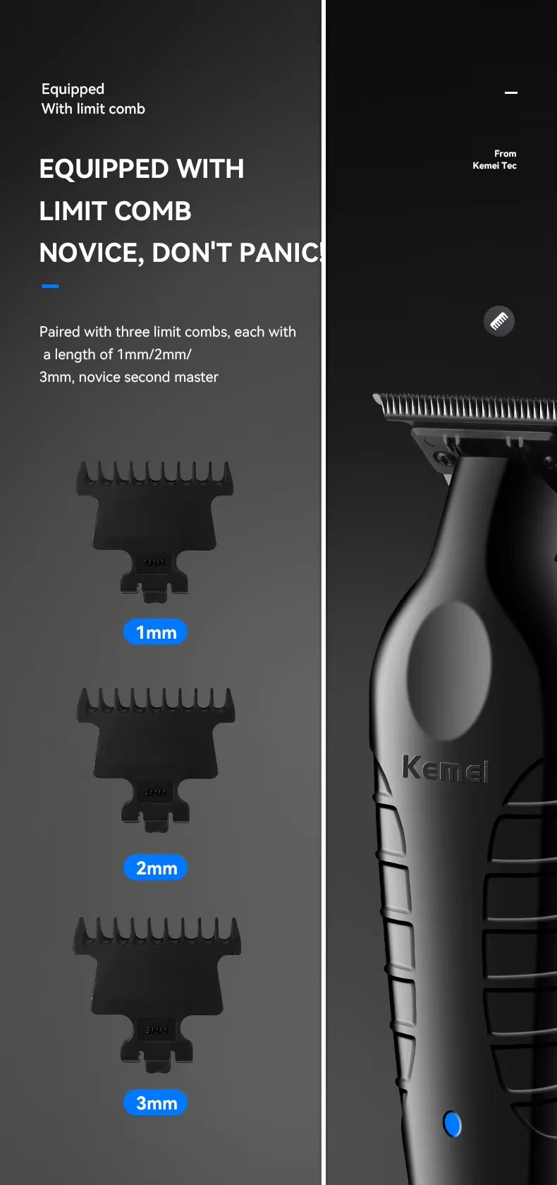 Kemei Professional Hair Clipper Kit – KM-2296, KM-2299, KM-1102 Electric Shaver & Cordless Trimmer for Men’s Hair Cutting