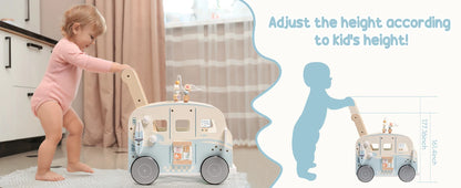 Robotime Robud Wooden Baby Walker – Push-Along Activity Walker with Wheels, Multifunctional Toddler Toy Gift for Boys & Girls