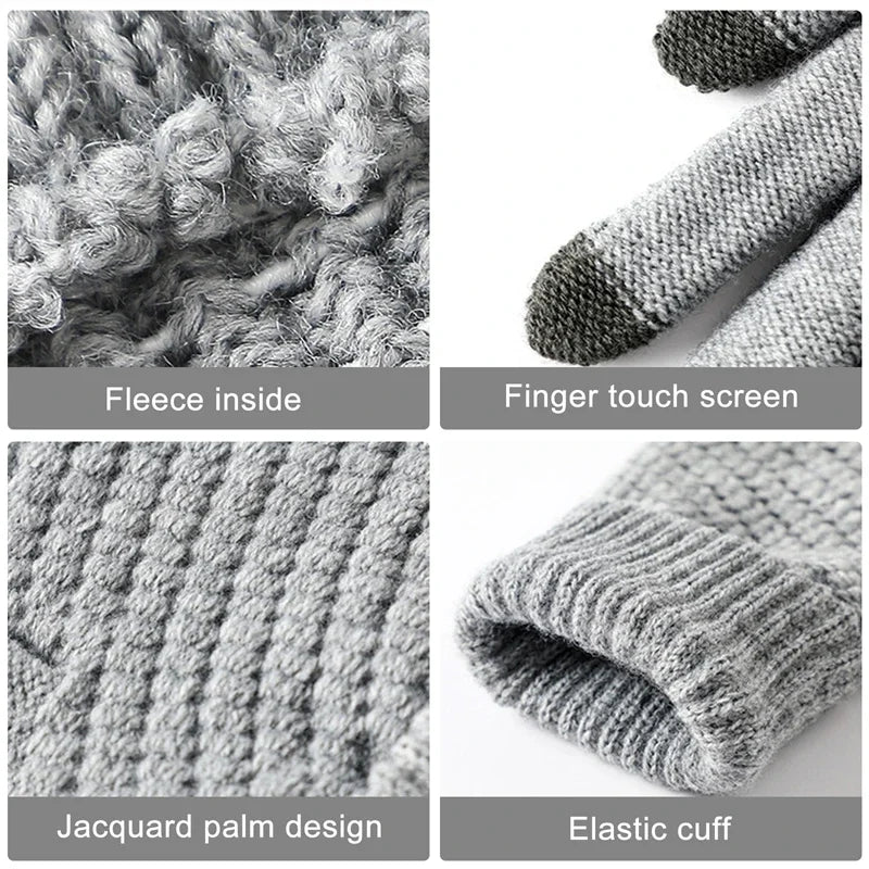 Warm Winter Touch Screen Gloves – Stretch Knit Mittens for Men and Women – Wool Full Finger Outdoor Cycling and Driving Gloves
