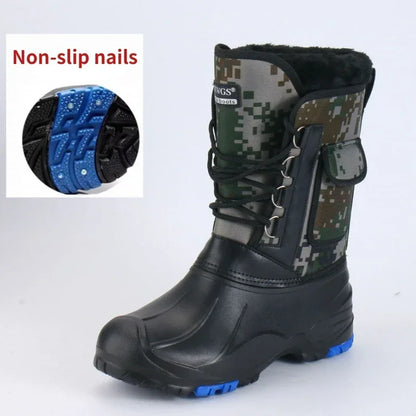 Men’s Waterproof Non-Slip Rain Boots — Cotton Mountaineering & Fishing Work Shoes for Spring Farm Use