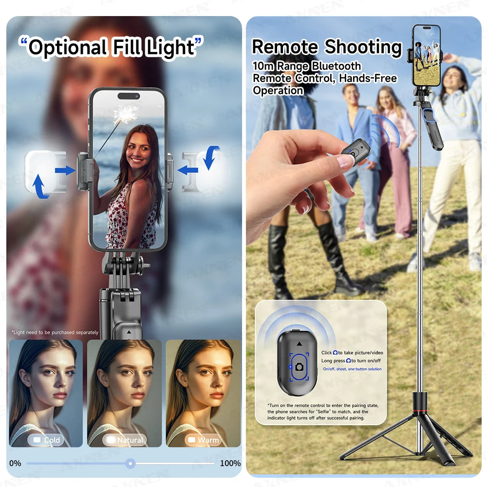 F16 Selfie Stick Tripod – 1708mm 8-Section Extendable Pole with Bluetooth Remote, 360° Rotation & 1/4 Screw Mount for Phone Camera Vlogging & Photography
