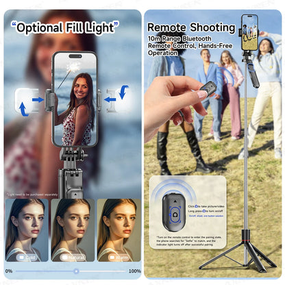 F16 Selfie Stick Tripod – 1708mm 8-Section Extendable Pole with Bluetooth Remote, 360° Rotation & 1/4 Screw Mount for Phone Camera Vlogging & Photography