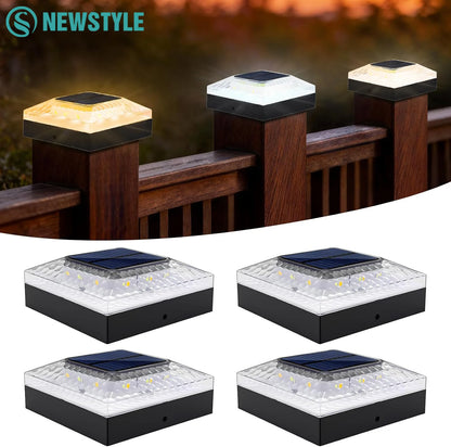 1/4PCS Solar Post Cap Lights - IP65 Waterproof Fence Topper LED Lights with 3 Color Modes for 4x4 Vinyl & Wood Posts
