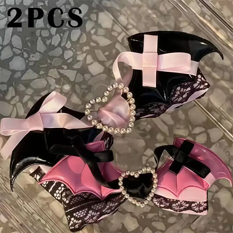 Lolita Lace Bow Hair Clip - Black Pink Sweet Girl Hairpin