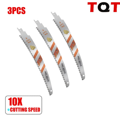 3Pcs Reciprocating Saw Blades Set 6-10-12-15 Inch 6TPI Arc Edge – Heavy Duty Wood Pruning Blades for Tree Trimming & Wood Cutting Tools
