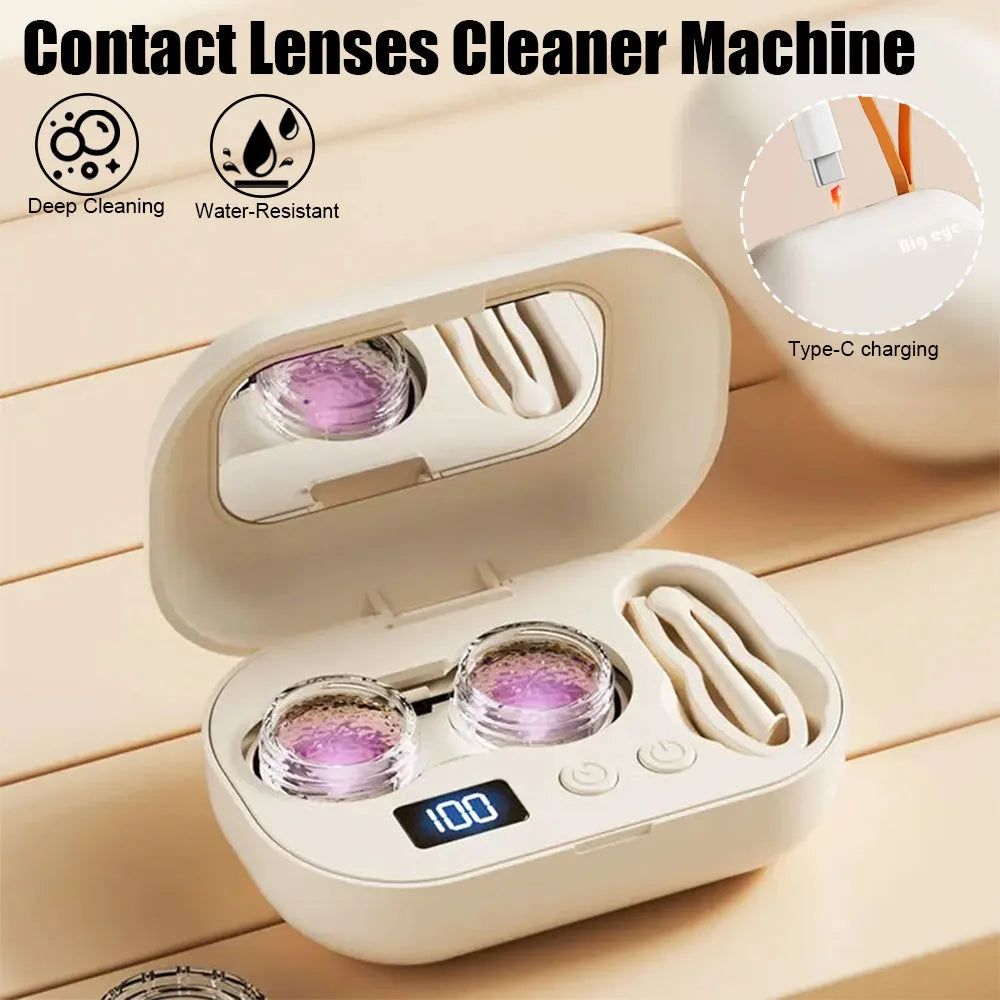 Rechargeable Portable Ultrasonic Contact Lens Cleaner Machine – Fits Soft, Colored, RGP & OK Lenses for Deep Cleaning & Eye Care