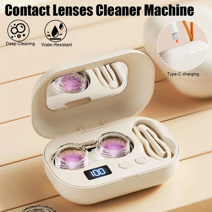 Rechargeable Portable Ultrasonic Contact Lens Cleaner Machine – Fits Soft, Colored, RGP & OK Lenses for Deep Cleaning & Eye Care