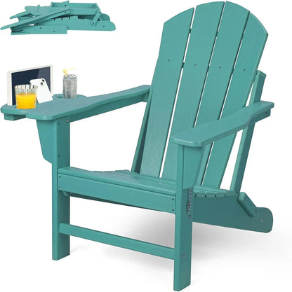 HDPE Folding Adirondack Chair Set – Weather-Resistant Outdoor Chairs with 4-in-1 Cup Holder Trays