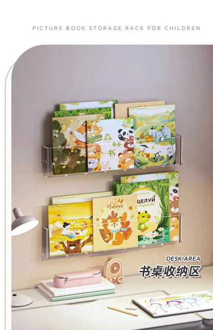 Acrylic Picture Book Display Stand – Wall Hanging Bookshelf for Children's Books, Magazines, and Storage Behind the Door