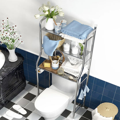 Metal Over-The-Toilet Storage Rack – Bathroom Organizer with Towel Hooks & Toilet Paper Holder