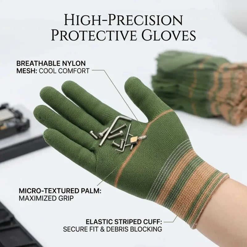 Nylon Work Gloves - 12-Pair Non-Slip Protective Gloves for Construction, Warehouse & Industrial Work
