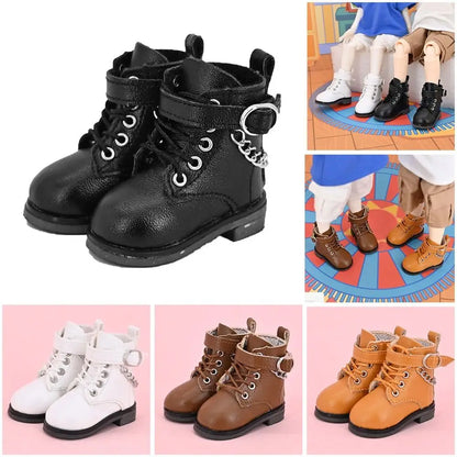 5–15cm Fashion Doll Leather Shoes – Casual Cotton Boots with Chain for 1/6 BJD Dolls