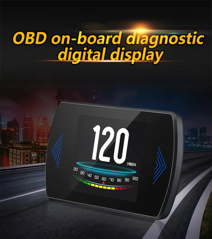 P12 Car OBD2 Head-Up Display — Dual System HUD, Smart Digital Meter for Speed, Fuel, Fault Codes & Driving Data