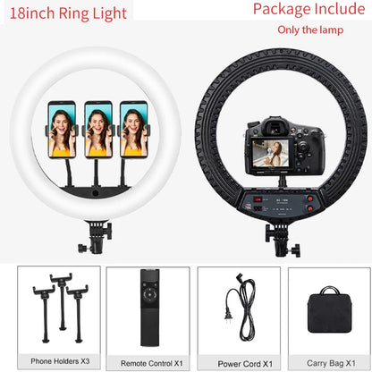 18-Inch Ring Light with Tripod Stand - 55W, 3000-5800K, CRI 90 for Vlog, Video Shooting, Makeup & Selfie