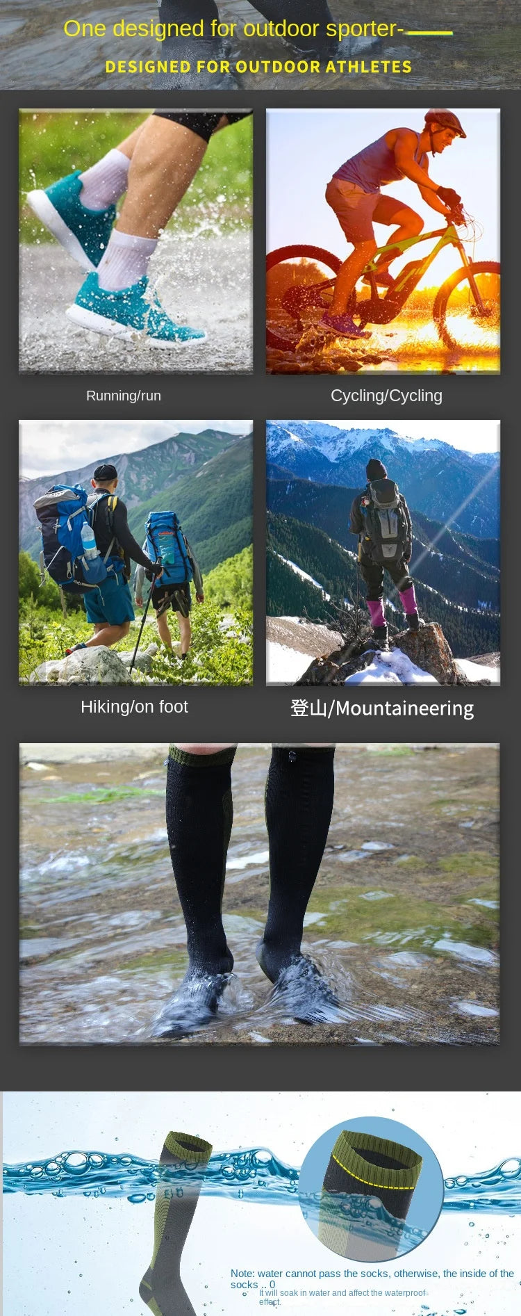 Knee High Waterproof Socks – Hiking, Wading, Outdoor Camping, Cycling, Skiing & Mountaineering Warm Long Socks